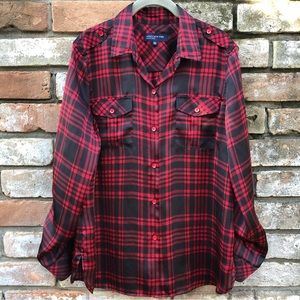 Jones New York Red and Black Plaid Button Down Shirt